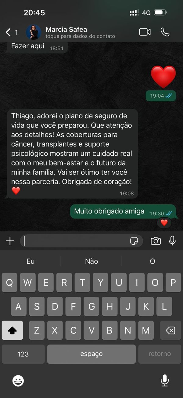 Depoimento de cliente no WhatsApp